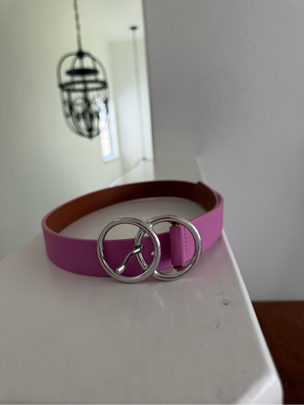 Pink Universal Thread Women's Belt with Silver Double-Ring Buckle